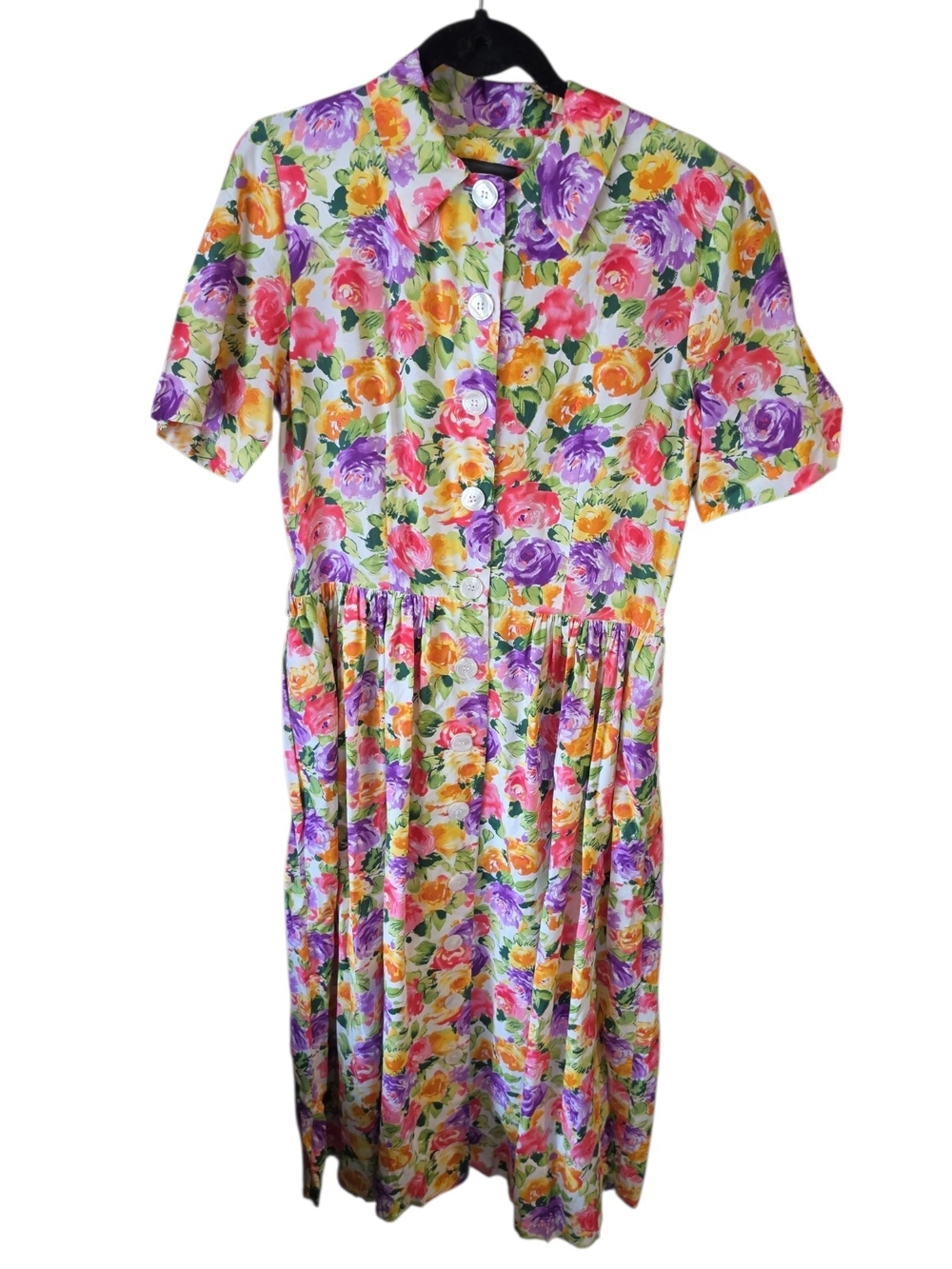CYNTHIA ROWLEY | Spring Floral Button Front Collared Dress Pearl Buttons | 12‎ - Picture 2 of 7